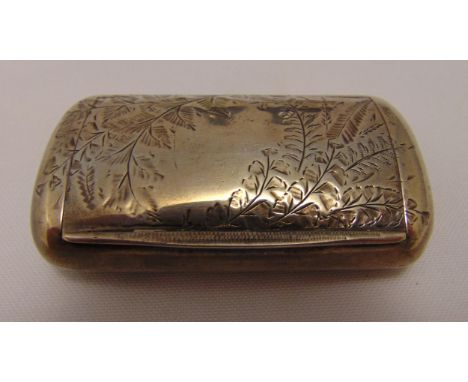 A Victorian hallmarked silver snuff box, rounded rectangular, the hinged cover and base engraved with leaves and fronds, Birm