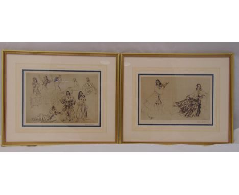 A pair of William Russell Flint monochromatic print room proofs of ladies in various poses, details to verso, signed bottom r