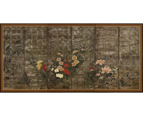 A six-fold paper screen, Rimpa school, Meiji period, 19th century A six-fold paper screen, Rimpa school, Meiji period, 19th c