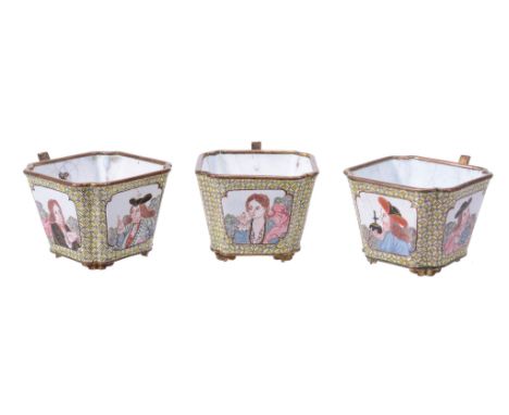 Three small Cantonese enamel tea cups, Qing Dynasty, mid 18th century Three small Cantonese enamel tea cups, Qing Dynasty, mi