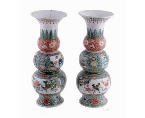 A pair of Chinese Famille Verte triple-gourd vases, 19th century A pair of Chinese Famille Verte triple-gourd vases, 19th cen