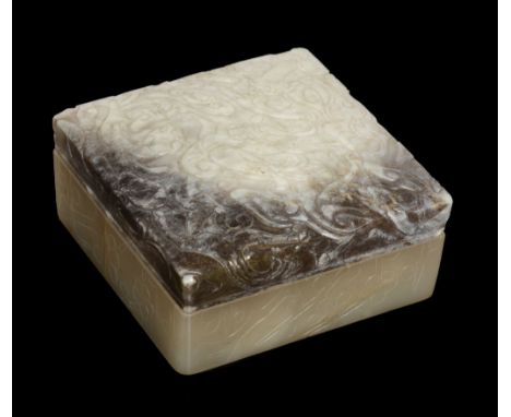 A Chinese jade square box and cover, 19th/20th century A Chinese jade square box and cover, 19th/20th century, the cover carv