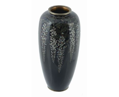 A Hayashi Studio Silver Wire Cloisonné Enamel Vase A Hayashi Studio Silver Wire Cloisonné Enamel Vase, of slender ovoid form 