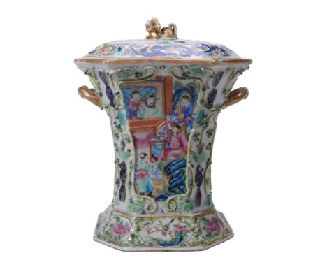 -1 A Cantonese two-handled pot pourri vase and cover, circa 1840-60 -1 A Cantonese two-handled pot pourri vase and cover, cir