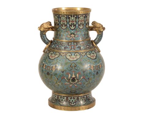 A good large Cloisonné enamel 'Lotus' vase, Hu , probably Qing Dynasty A good large Cloisonné enamel 'Lotus' vase, Hu , proba