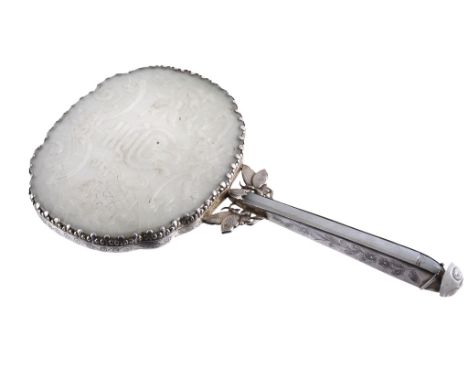 A Chinese silver and white jade mirror, 20th century A Chinese silver and white jade mirror, 20th century, the jade mirror ba