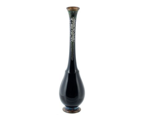 A Japanese Silver Wire Cloisonné Enamel Vase, the body of aubergine form with A Japanese Silver Wire Cloisonné Enamel Vase, t