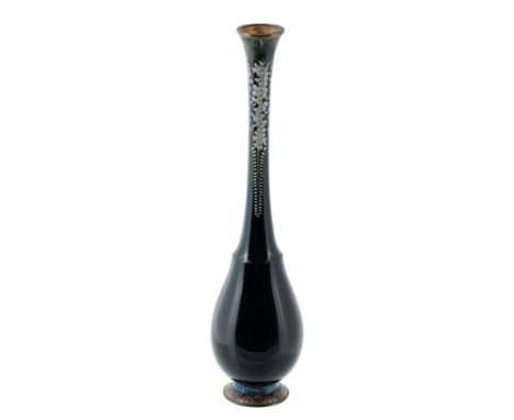 A Japanese Silver Wire Cloisonné Enamel Vase, the body of aubergine form with A Japanese Silver Wire Cloisonné Enamel Vase, t