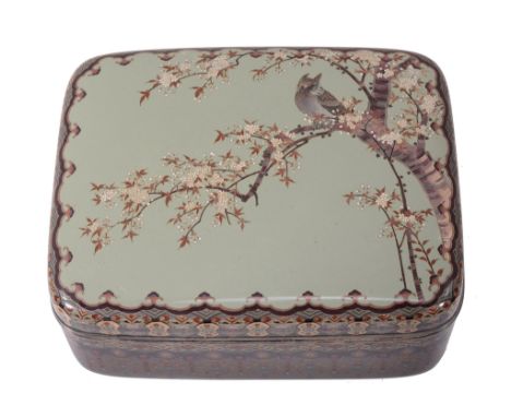 A Japanese Namikawa Cloisonné Enamel Box and Cover A Japanese Namikawa Cloisonné Enamel Box and Cover, decorated on a celadon