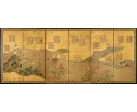 A six-fold paper screen, Edo period, 19th century A six-fold paper screen, Edo period, 19th century , painted in ink and colo