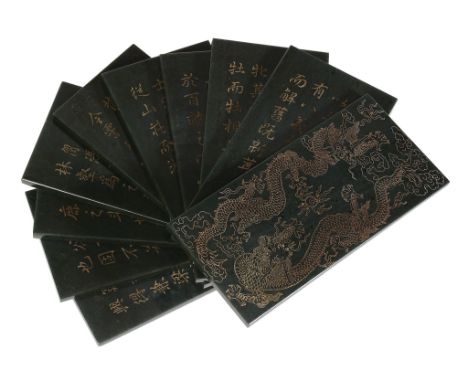 -1 A Chinese inscribed spinach jade book , late 19th or 20th century -1 A Chinese inscribed spinach jade book , late 19th or 