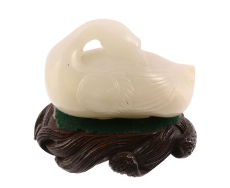 A Chinese white jade model of a goose , 19th / 20th century A Chinese white jade model of a goose , 19th / 20th century, with