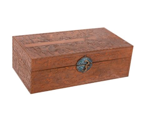 A Chinese Wooden Box, 19th-20th Century, of rectangular shape in the form of... A Chinese Wooden Box, 19th-20th Century, of r