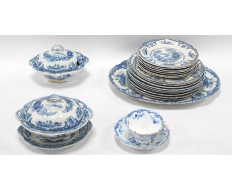 A Small Collection of Early XX Century Blue and White Table Pottery 'Japan' pattern- to include two sauce tureens, one stand,