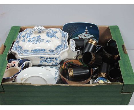 Mason's 'Manchu' Large Tureen, R. Stanley bowl. Doulton 'The Annunciation' cup and saucer, other ceramics:- One Box.Largest l