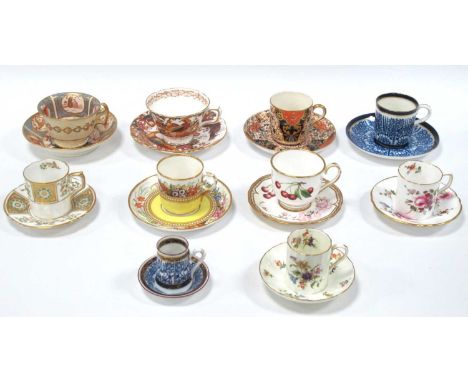 Ten Coffee/ Tea/ Cabinet Cups and Saucers by Worcester, Derby, etc, early XX Century noticed:- One Tray.Small blue and white 