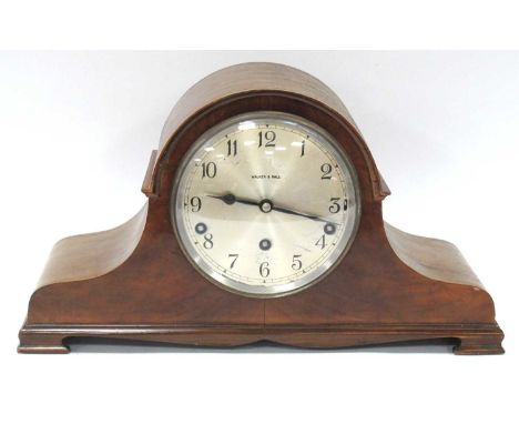 Walker and Hall Early XX Century Mahogany Cassed Mantle Clock with Westminster Chimes Movement and key 41.5cm wide.