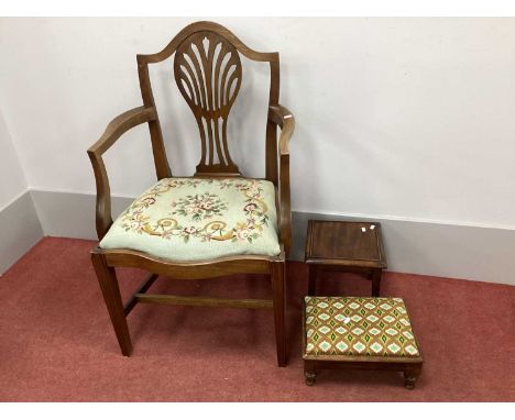 XVIII Century Hepplewhite style Mahogany Open Armchair, with a shield back shaped arms, drop-in seat, moulded legs, together 