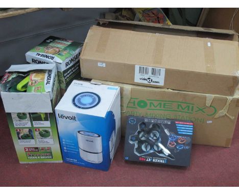 DJ Mixing Station, Levoit Air Purifier, Striker Jet Pro Drone, rug and Ronseal Sprays, all untested sold for parts only.