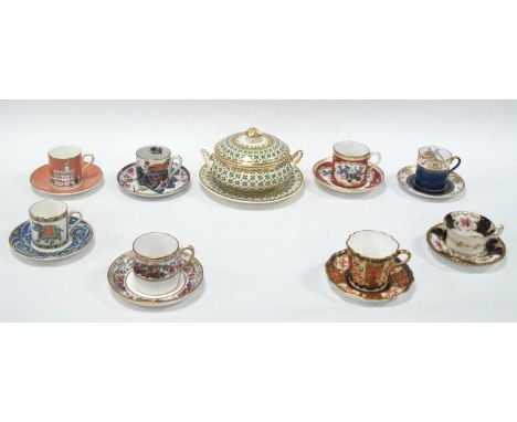 Eight Coffee/ Cabinet Cups and Saucers by Wedgwood, Coalport, Spode, Bloor Derby tureen on stand:- One Tray.