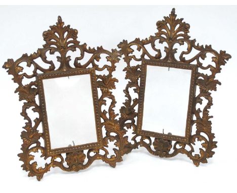 A Pair of Ormolu Easel Back Photograph Frames, with foliate scrolling mounts, Registration Number 1009P. (2).