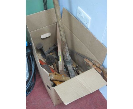 Pick Axe, spirit level, saws, plane, other tools, shoe last:- One Box.