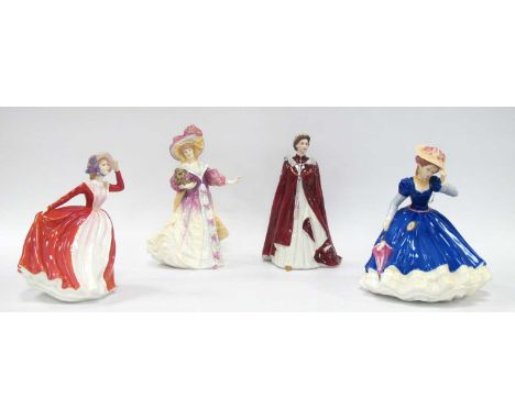 Royal Doulton Figurines 'Mary'- 1992 x 1997, 'Lily' Royal Worcester 'Queens 80th Birthday. (4)Good condition. 