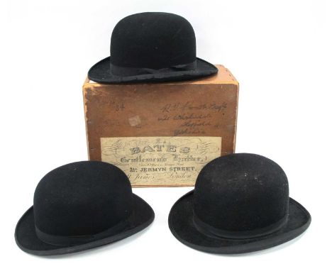 Gents Black Bowler Hat 'Gerrard', retailed by Austin Reed, in a Bates Gentleman's Hatter, Jermyn St box; plus two others.