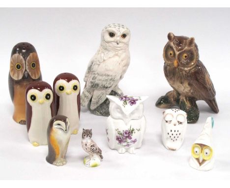 Royal Worcester 'Owl' Candle Snuffer, Royal Doulton owl figure, Carlton Ware owl condiments, Doulton White &amp; Mackay snowy