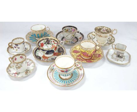 Hand-painted XIX Century Cups and Saucers Including Newhall, Davenport, other later- Shelley, Richard Gironi etc (9).Grey and