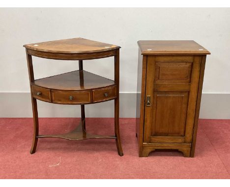 Early XIX Century Walnut Bedside Cupboard, with a panelled door and plinth base together with a XIX Century mahogany bow fron