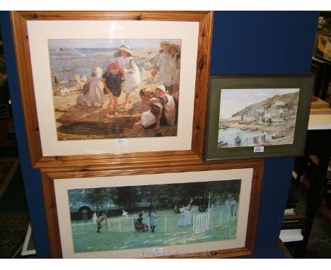 A framed picture of Mousehole, Cornwall by Mason, 15 1/2" x 12", a framed Print 'The Tennis Party' by Sir John Lavery, 31 1/2