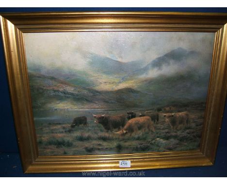 *****A PRINT  on board 'In a Highland Glen' signed Louis B. Hunt