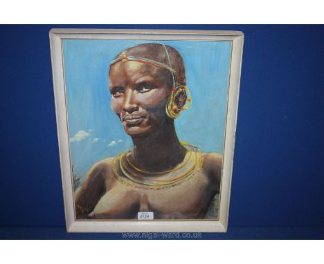 W.A. Remy, Oil on board, African portrait study of Lady