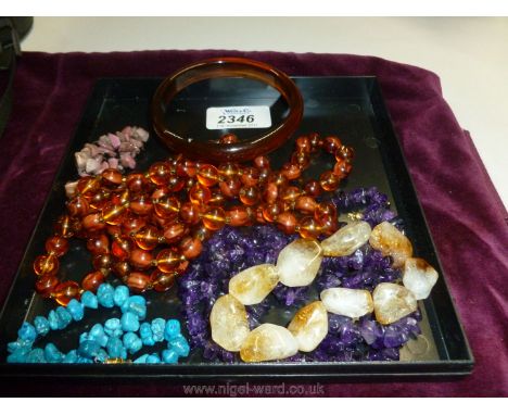 A quantity of semi-precious stone Bracelets, Necklace and Bangle