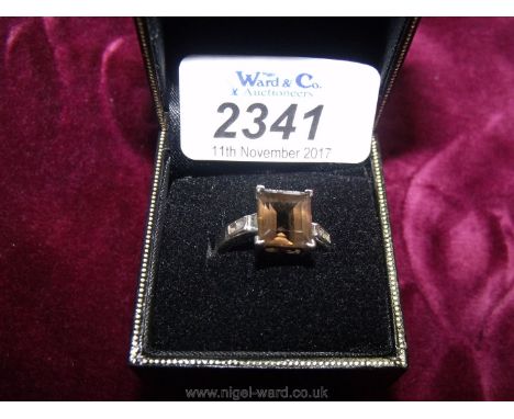 A 925 silver smoky Quartz Ring, size P.