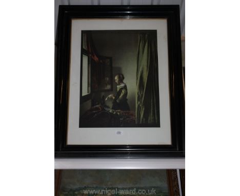 A 20th c. Medici Society Print 'A Girl reading a Letter' after Jan Vermeer.