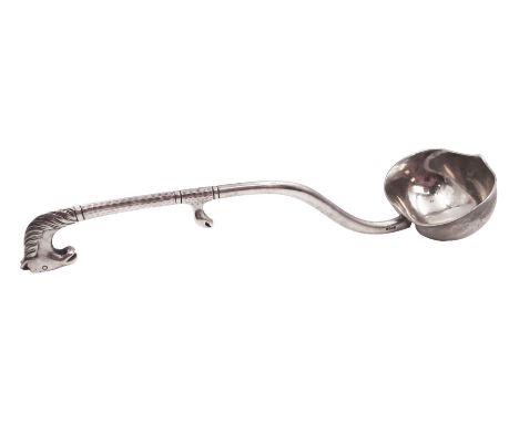 Scandinavian silver ladle, the handle with horse head finial and hammered finish, stamped 830s with makers mark, possibly for