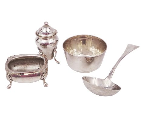 Group of silver, comprising William IV sauce ladle, hallmarked Jonathan Hayne, London 1832, a Victorian sugar bowl, an Edward