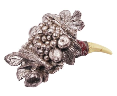 Italian Magrino silver filled model of a fruiting cornucopia, with enamel and ivorine horn, marked Magrino 925, W15.5cmCondit