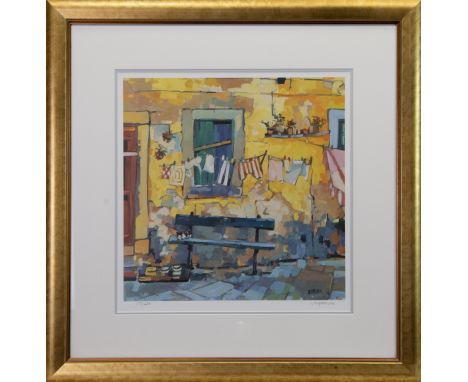 * LIN PATTULLO, THE WASHING LINE colour print, signed in pencil, numbered 171/400 45cm x 44cm Mounted, framed and under glass