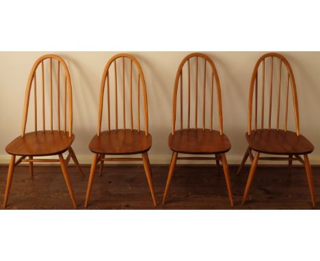 Set of four Ercol mid 20th century stick back chairs. Approx. 96cm H Reasonable used condition, scuffs and scratches