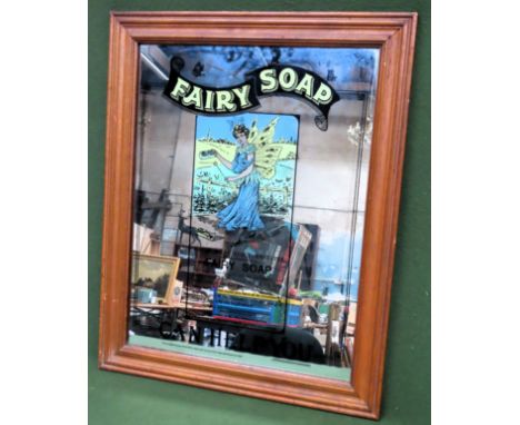 20th century 'Fairy Soap' framed advertising wall mirror. Approx. 66 x 52cms reasonable used with minor scuffs, scratches etc