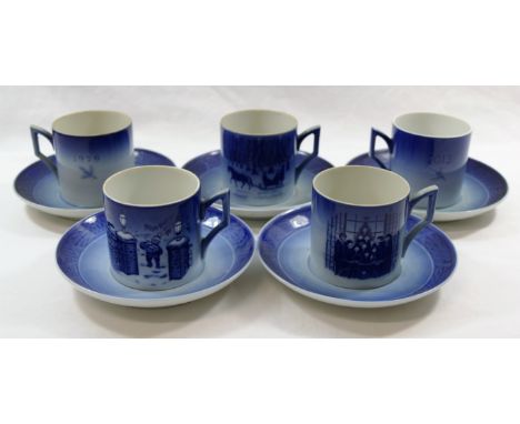 A collection of 33 Royal Copenhagen porcelain Christmas cups and 35 saucers, cups dating from 1979 - 2011 and 2013 CONDITION 
