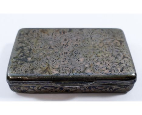 A 19th century Russian silver snuff box, dated 1854, with scolling acanthus leaf and floral decoration, 8.5cm x 5.5cm x 1.3cm