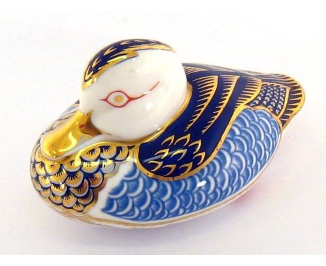 A Royal Crown Derby Duck, plain button, red factory mark, numbered XLIX. 