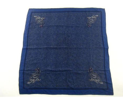 Valentino, a silk scarf, with blue ground and owl design to the four corners, 90 x 90 cm 