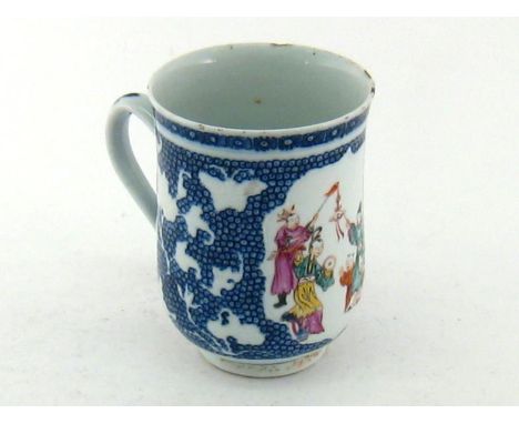 A Chinese export ceramic famille rose tea cup, decorated in blue and white and under glaze carving of butterfly and flowers, 