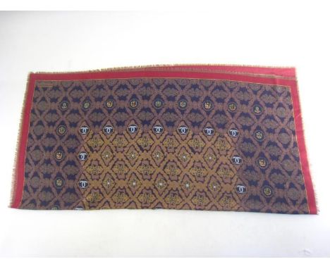 Cartier, Must de Cartier, a vintage silk and wool mix scarf, with maroon ground, 135 x 135cm, in a 'must de Cartier' box 