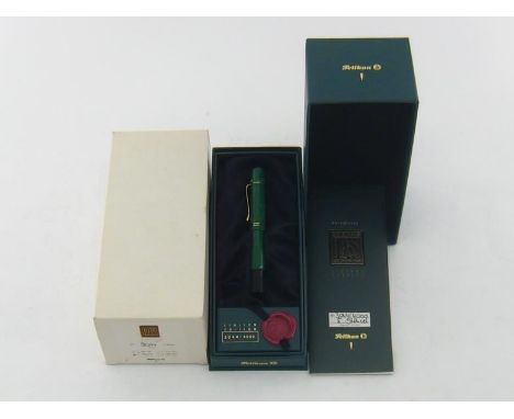 Pelikan, a green marbled (jade) resin '1935' 101 replica limited edition fountain pen, no. 3044/4000, with broad nib and pist